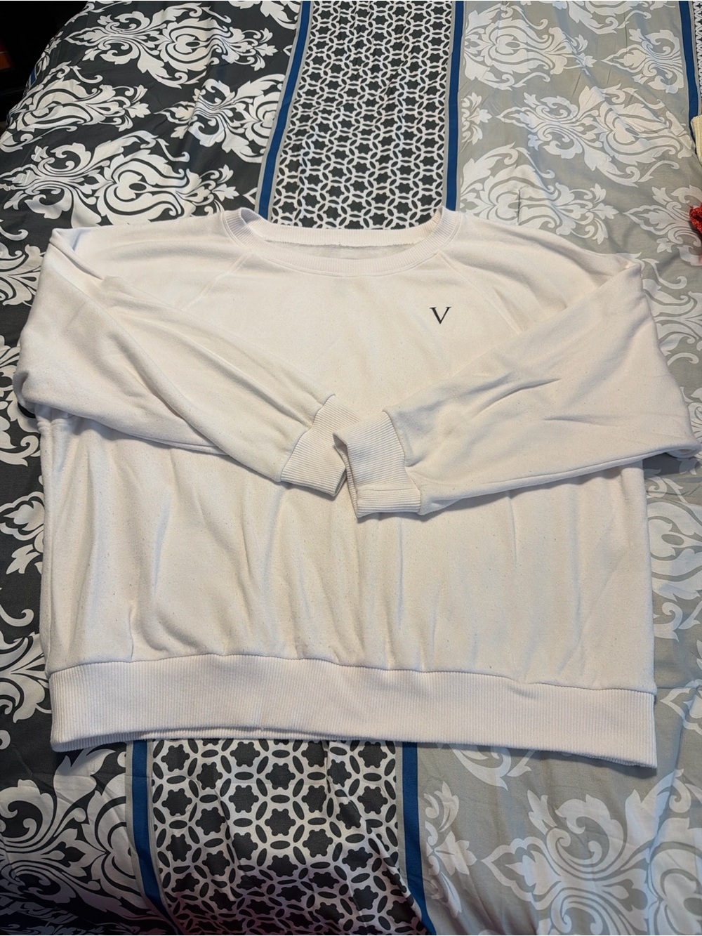 Victoria's Secret White Crewneck Sweater with V Logo